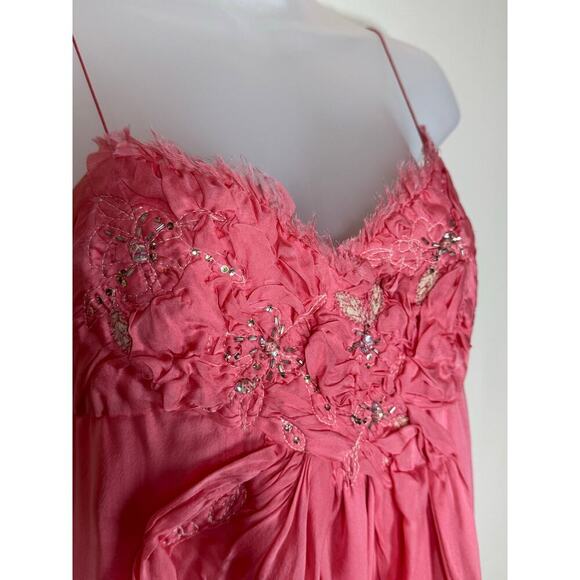 Rebecca Taylor Silk Pink 100% Silk Midi Babydoll Spaghetti Strap Dress 90s Y2k 6 - Picture 2 of 11
